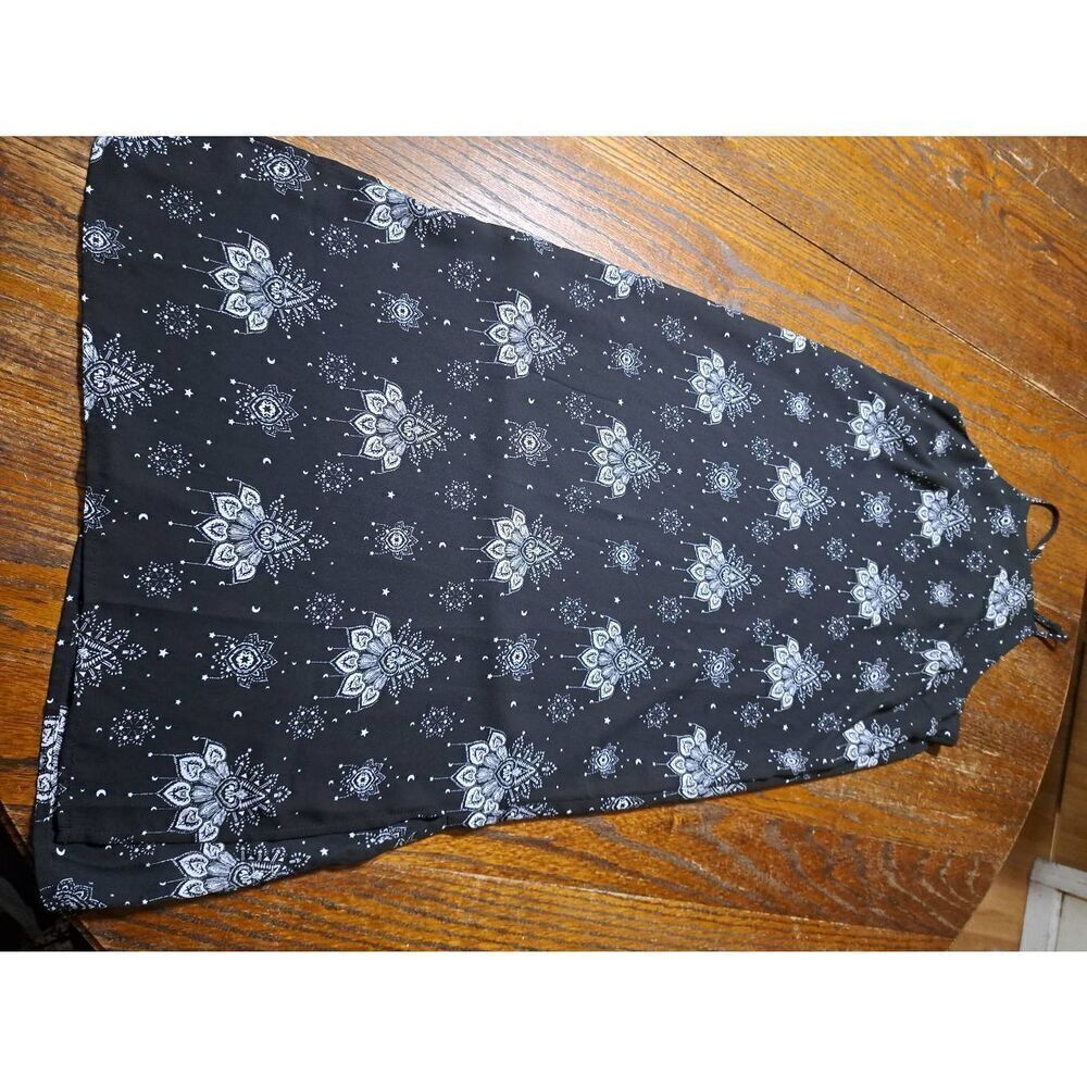 Small Pink Rose Vintage Black White Floral Racerback Lined Midi Dress